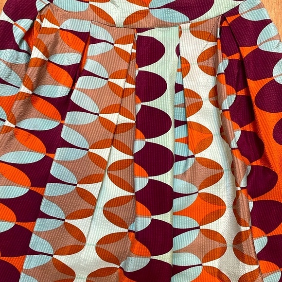 HD in Paris Anthropologie Blue Orange geometric Pleated A-Line Silk Skirt size 2 - Picture 2 of 10